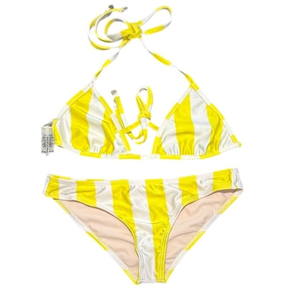 NWOT Wildfox Yellow White Striped/Emoji Bikini Swimsuit Size XS MSRP $140 - Picture 2 of 7